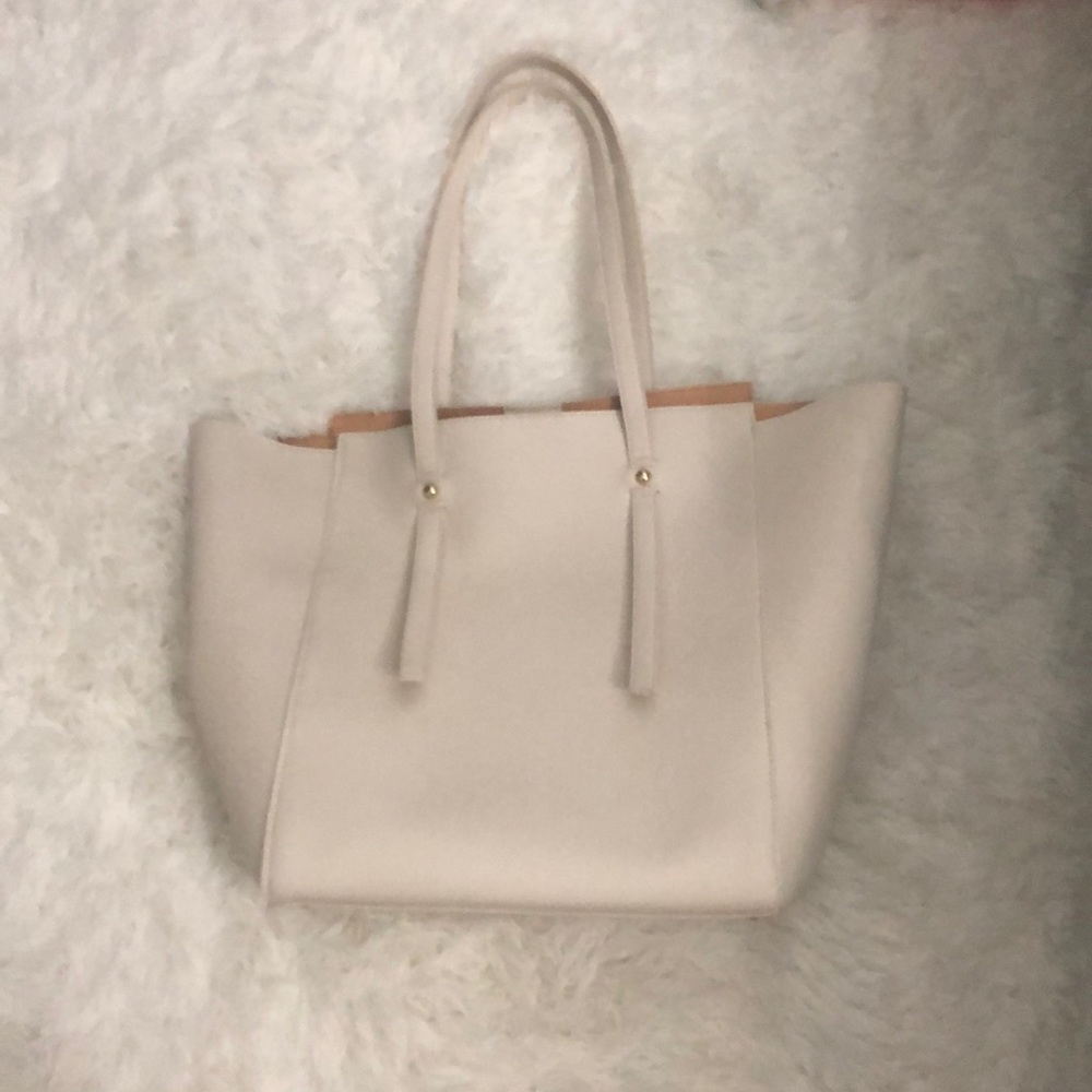 Cream leather tote bag